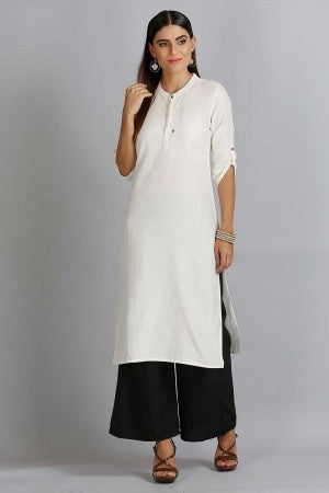 White Solid Mandarin Neck kurta