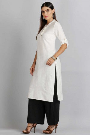 White Solid Mandarin Neck kurta