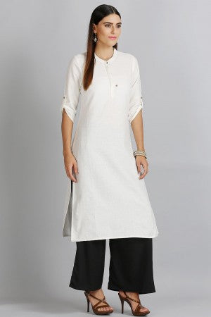 White Solid Mandarin Neck kurta