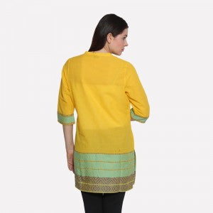 Yellow Mandarin Neck 3/4 Sleeve Printed kurta