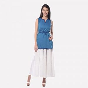 Blue Printed High-Low kurta