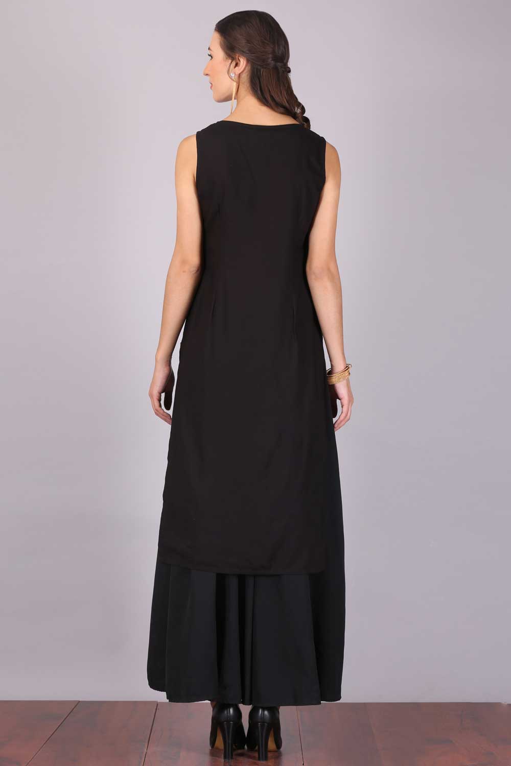 Black &amp; Grey Printed Round Neck kurta Set