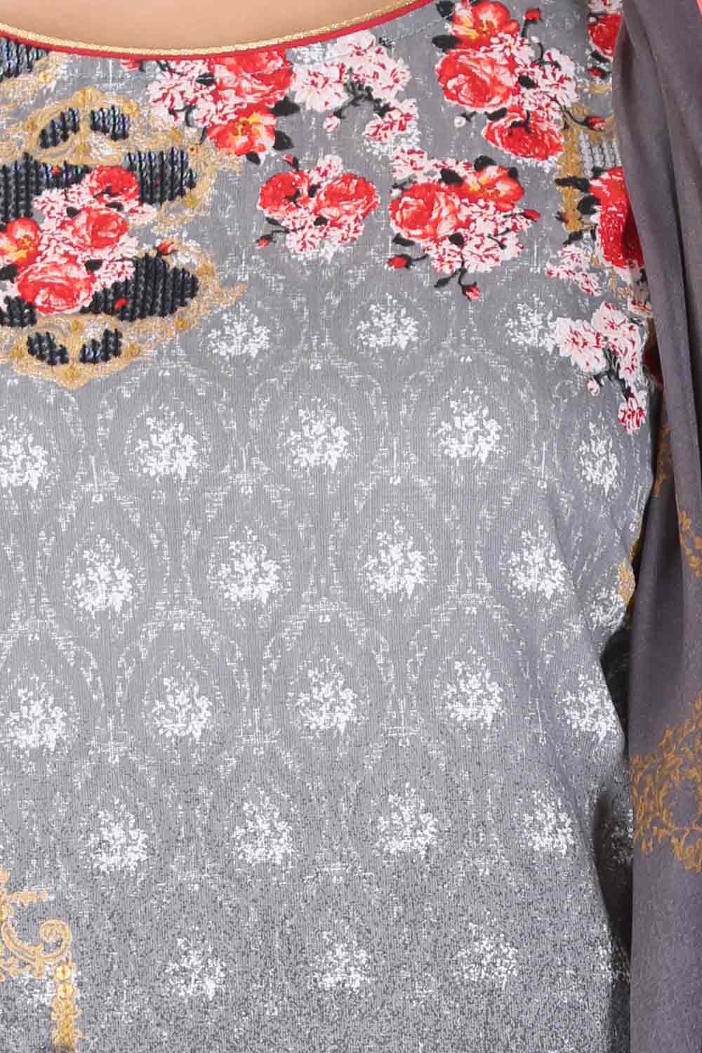 Black &amp; Grey Printed Round Neck kurta Set