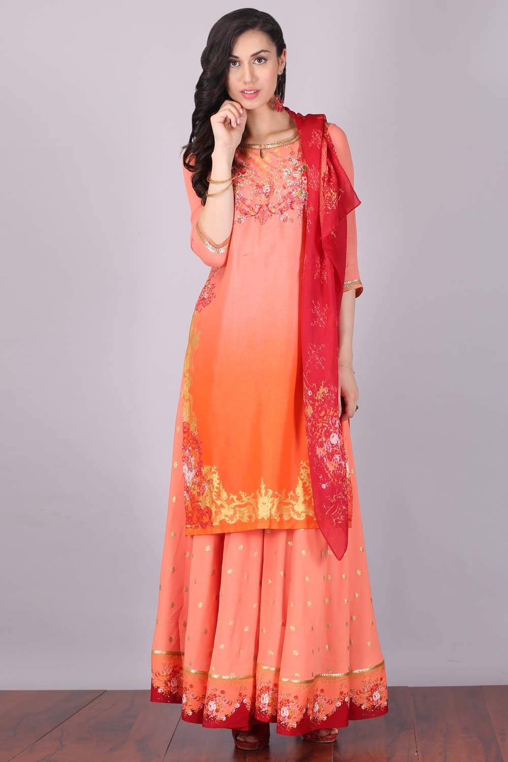 Peach Printed kurta Set