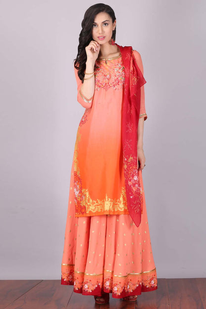 Peach Printed kurta Set