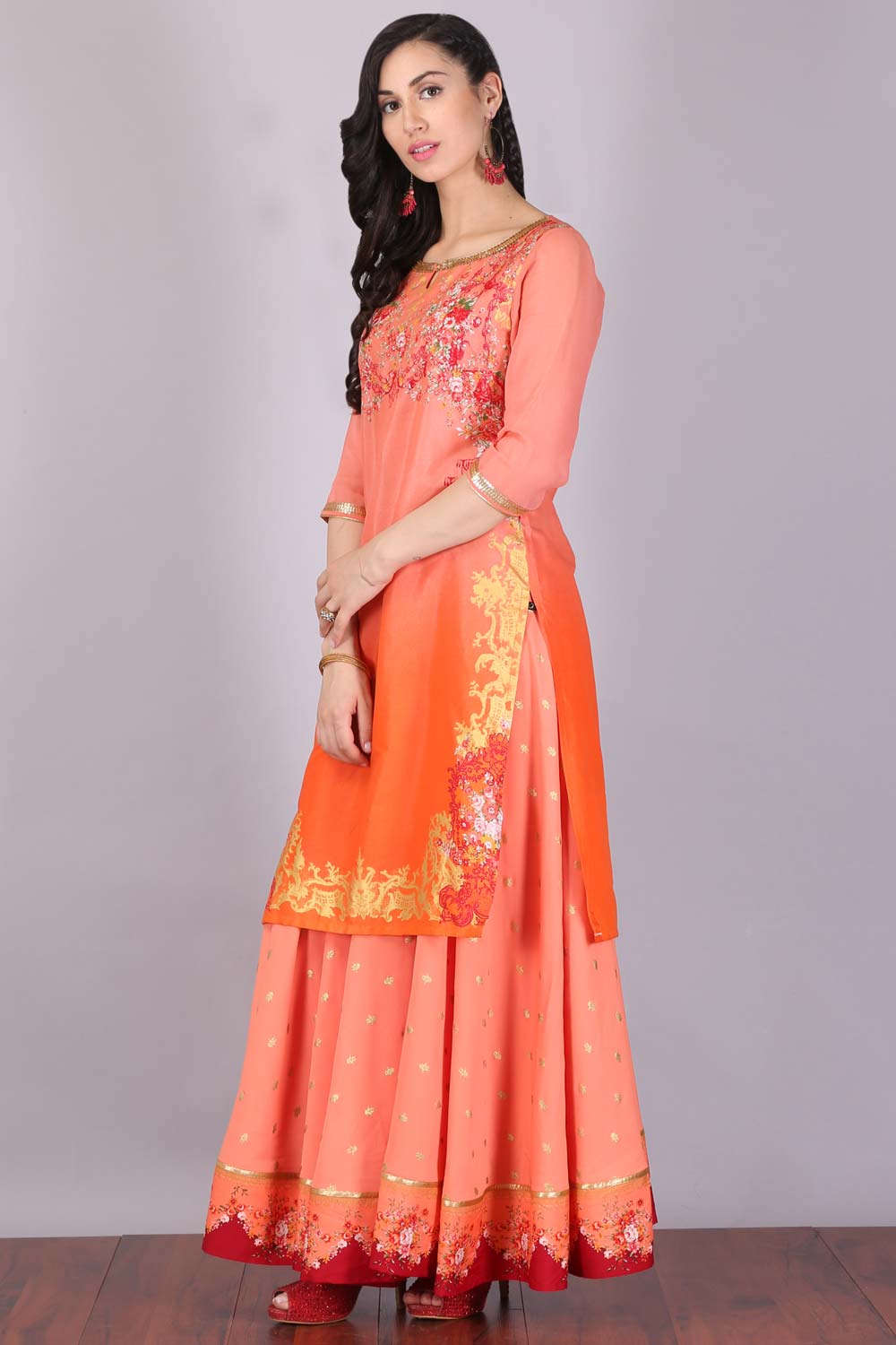 Peach Printed kurta Set