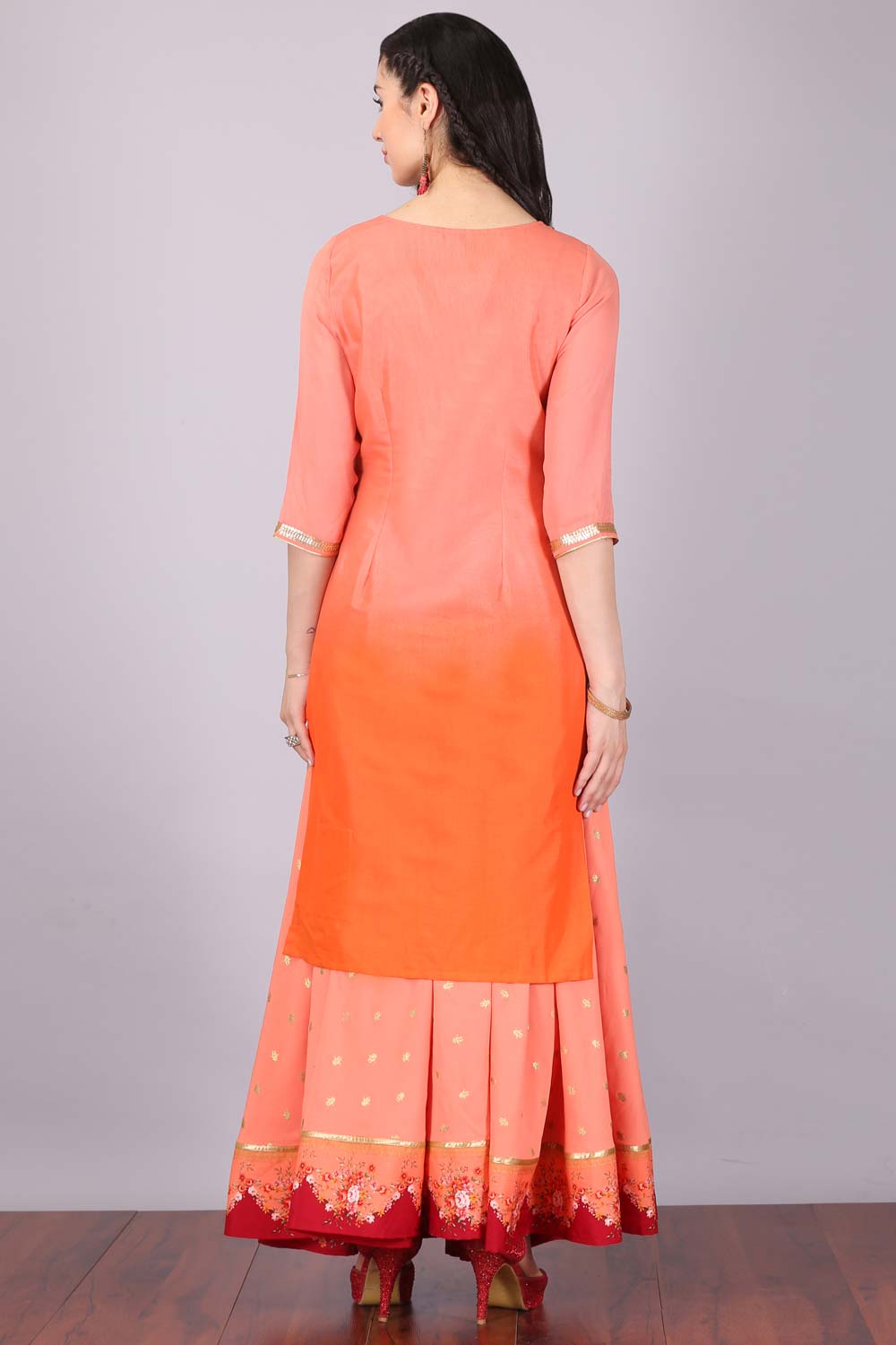 Peach Printed kurta Set