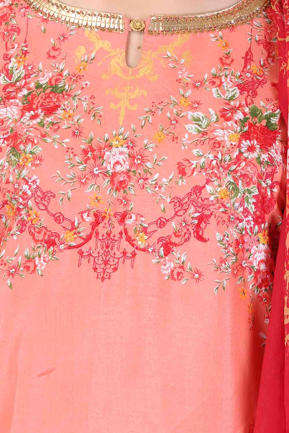 Peach Printed kurta Set