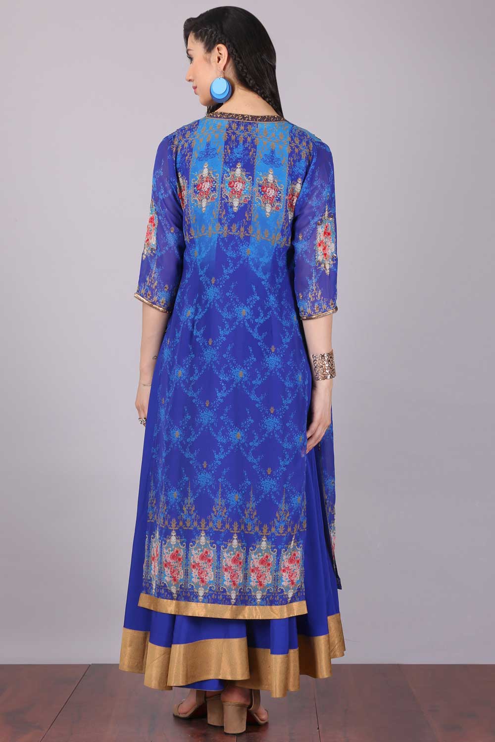 Blue Printed Mandarin Neck kurta Set