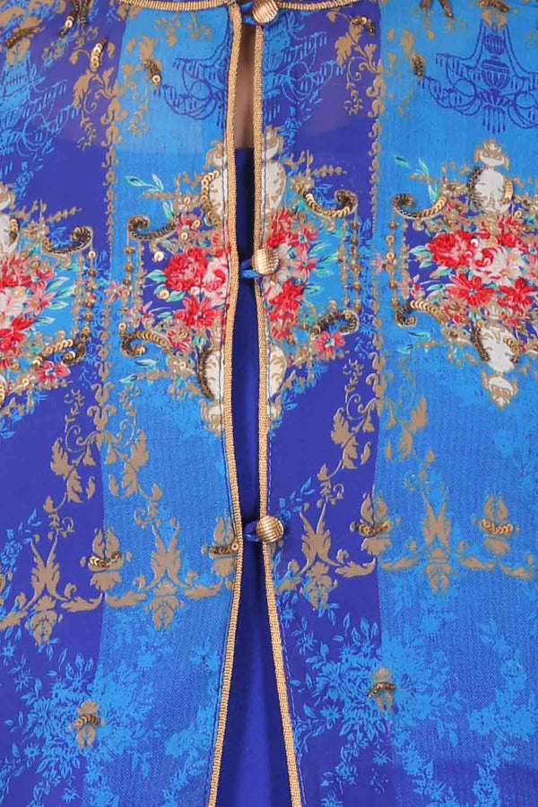 Blue Printed Mandarin Neck kurta Set