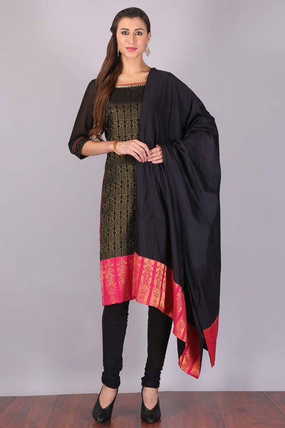 Black Printed Stylized Round Neck kurta Set
