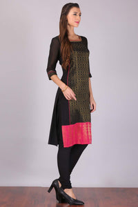 Black Printed Stylized Round Neck kurta Set
