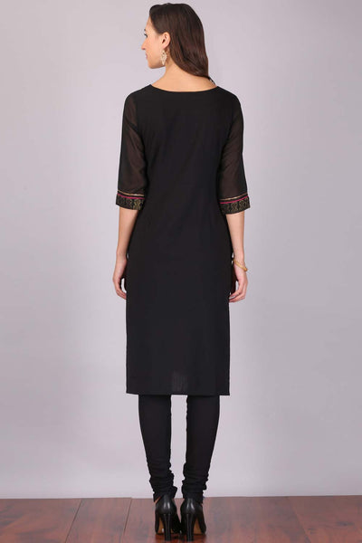 Black Printed Stylized Round Neck kurta Set