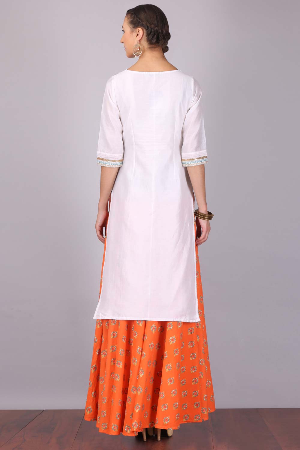 White &amp; Orange kurta Set