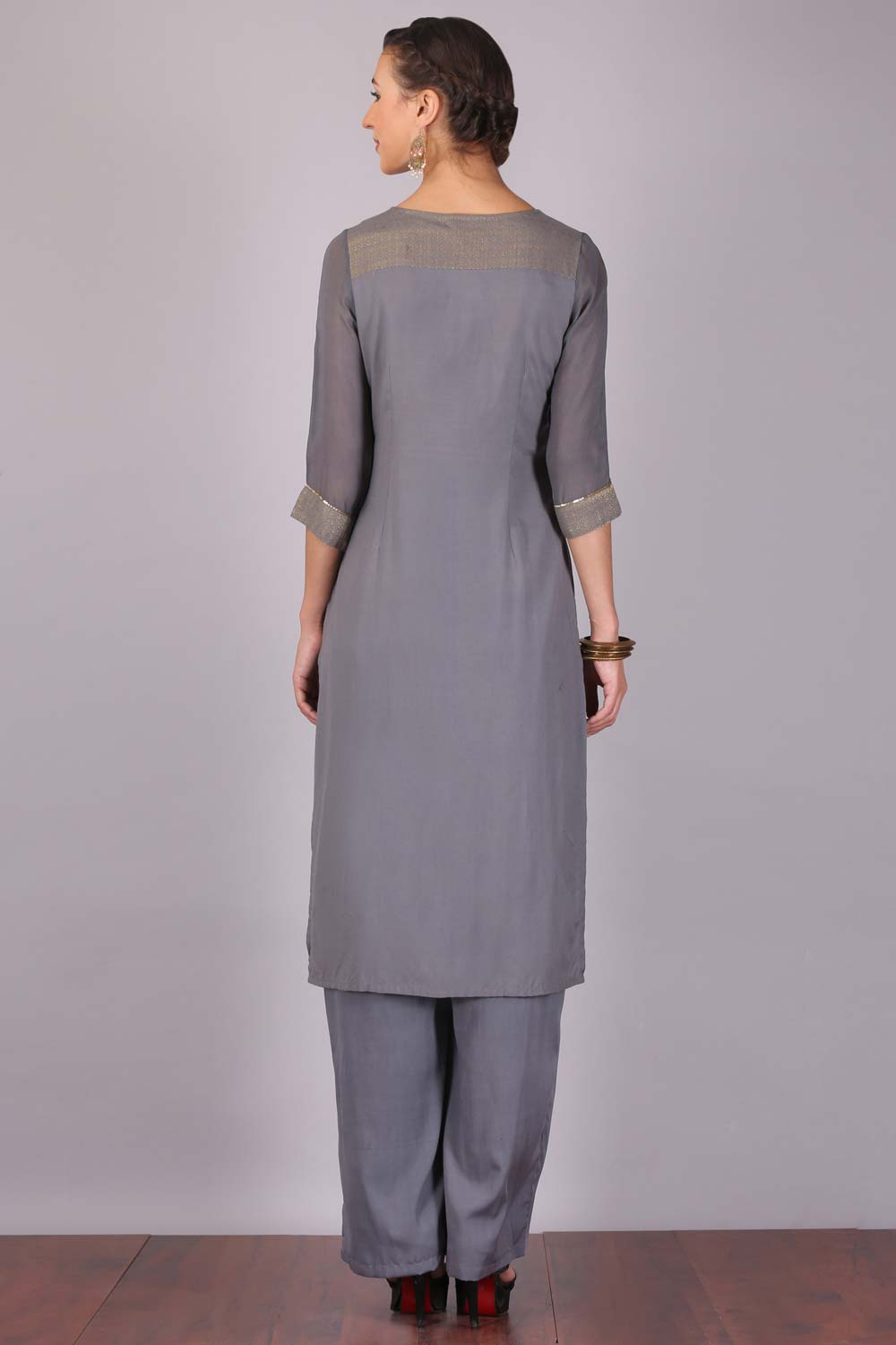 Grey &amp; Yellow Printed kurta Set