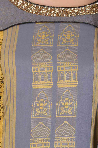 Grey & Yellow Printed kurta Set