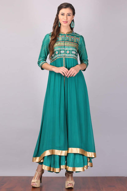 Green Mandarin Neck kurta Set