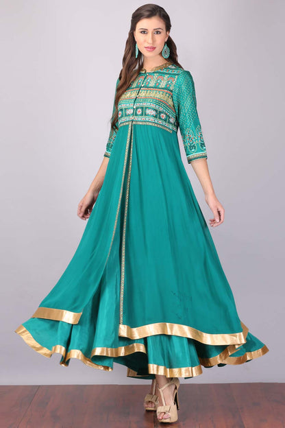 Green Mandarin Neck kurta Set