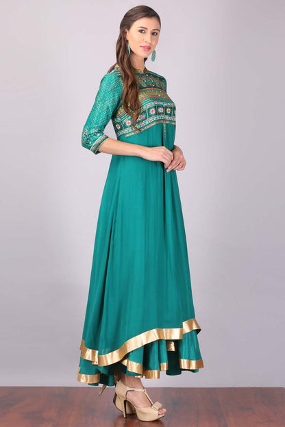 Green Mandarin Neck kurta Set