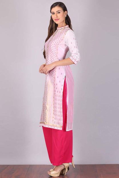 White Printed Mandarin Neck kurta Set