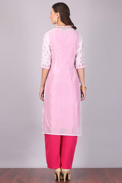 White Printed Mandarin Neck kurta Set