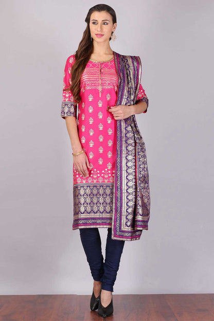 Pink Embellished Round Neck kurta Set