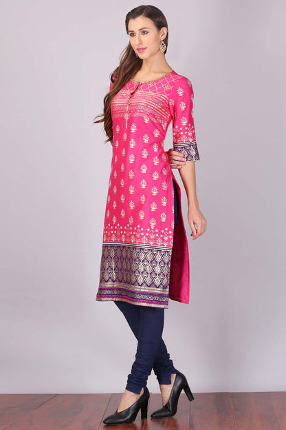 Pink Embellished Round Neck kurta Set