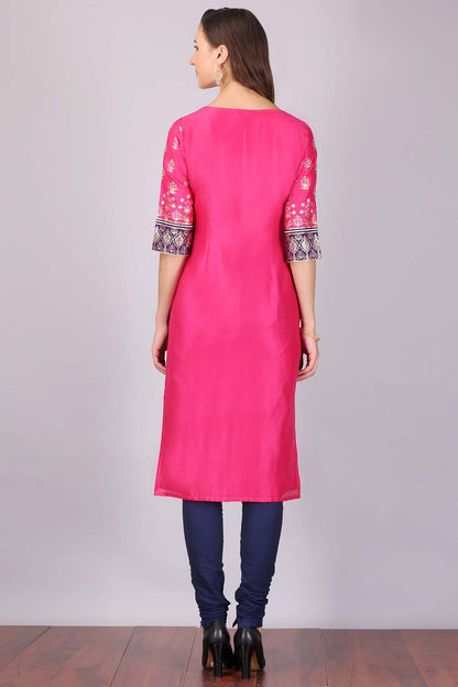 Pink Embellished Round Neck kurta Set