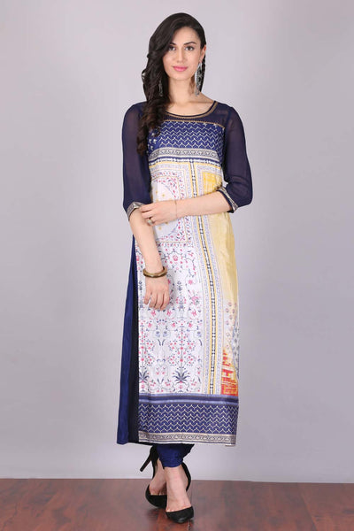 Purple & Yellow Printed kurta Set