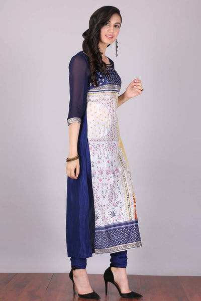 Purple & Yellow Printed kurta Set