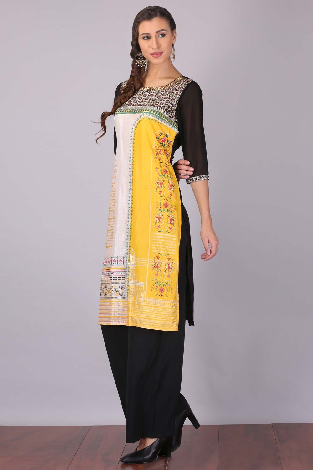 Yellow Stylized Round Neck kurta Set