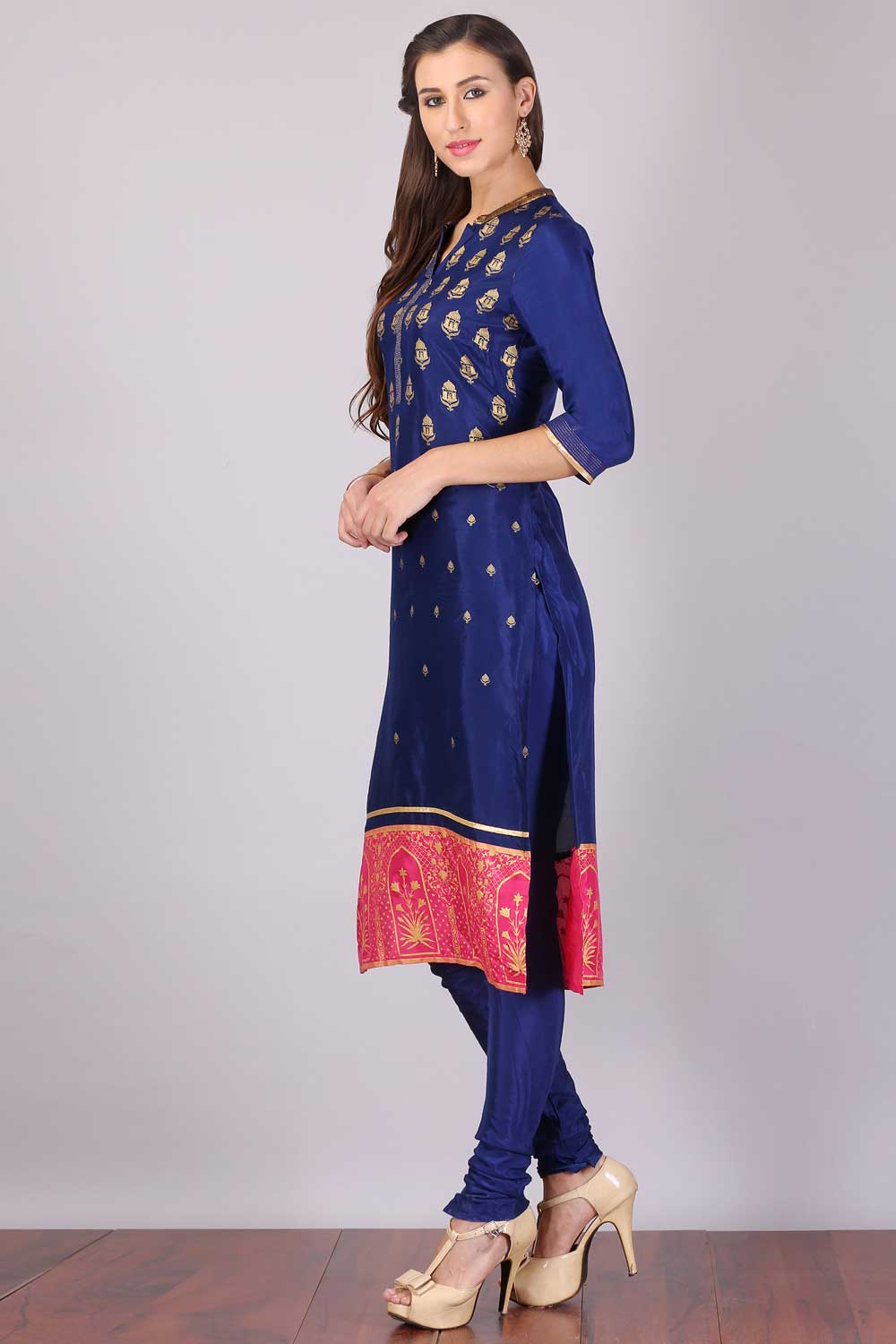 Blue Printed Mandarin Neck kurta Set