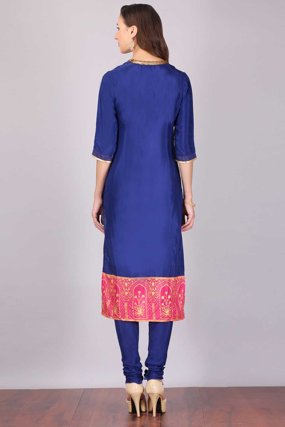 Blue Printed Mandarin Neck kurta Set