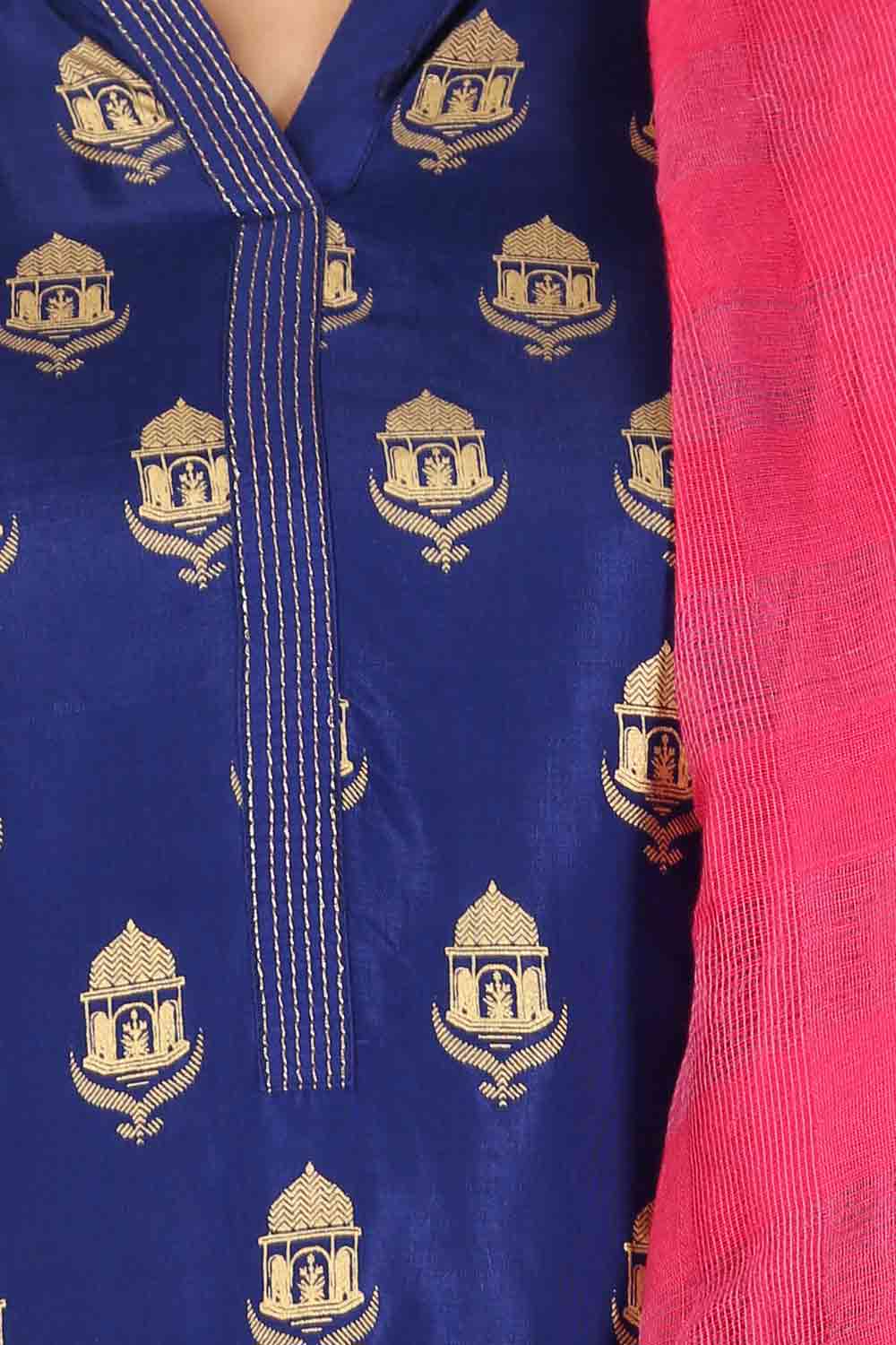 Blue Printed Mandarin Neck kurta Set