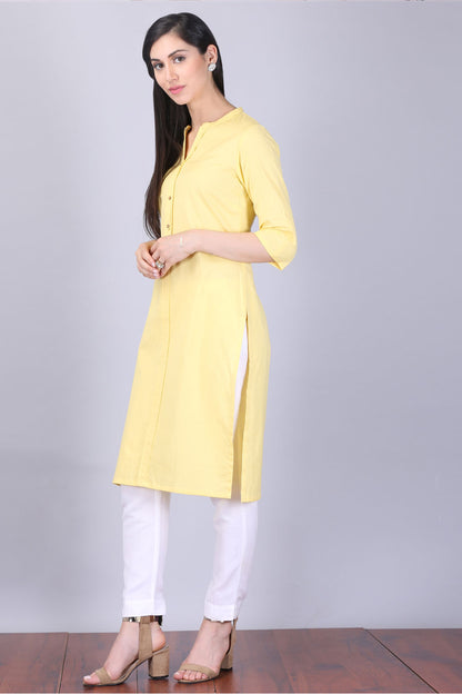 Yellow Mandarin Neck 3/4 Sleeve kurta