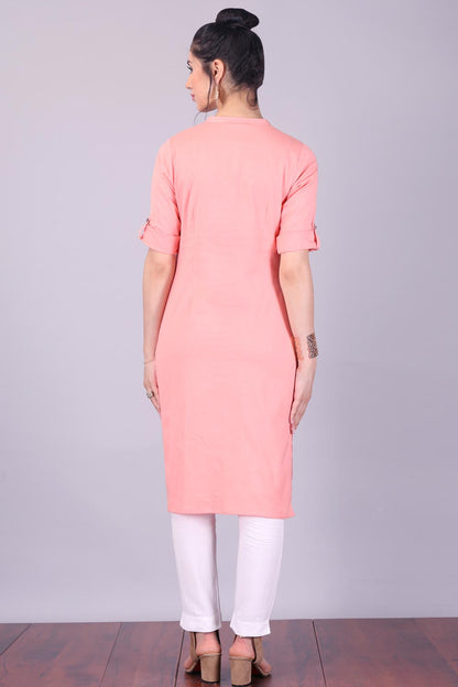 Pink 3/4 Sleeve Mandarin Neck kurta