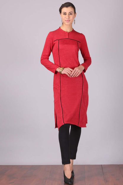 Red Mandarin Neck Winter kurta