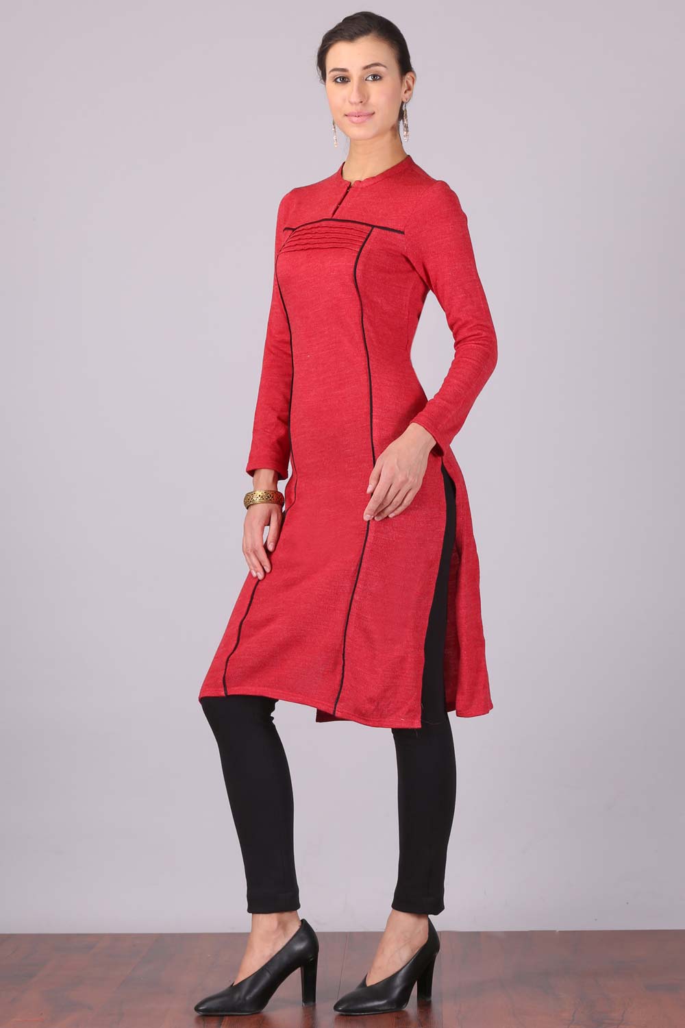 Red Mandarin Neck Winter kurta