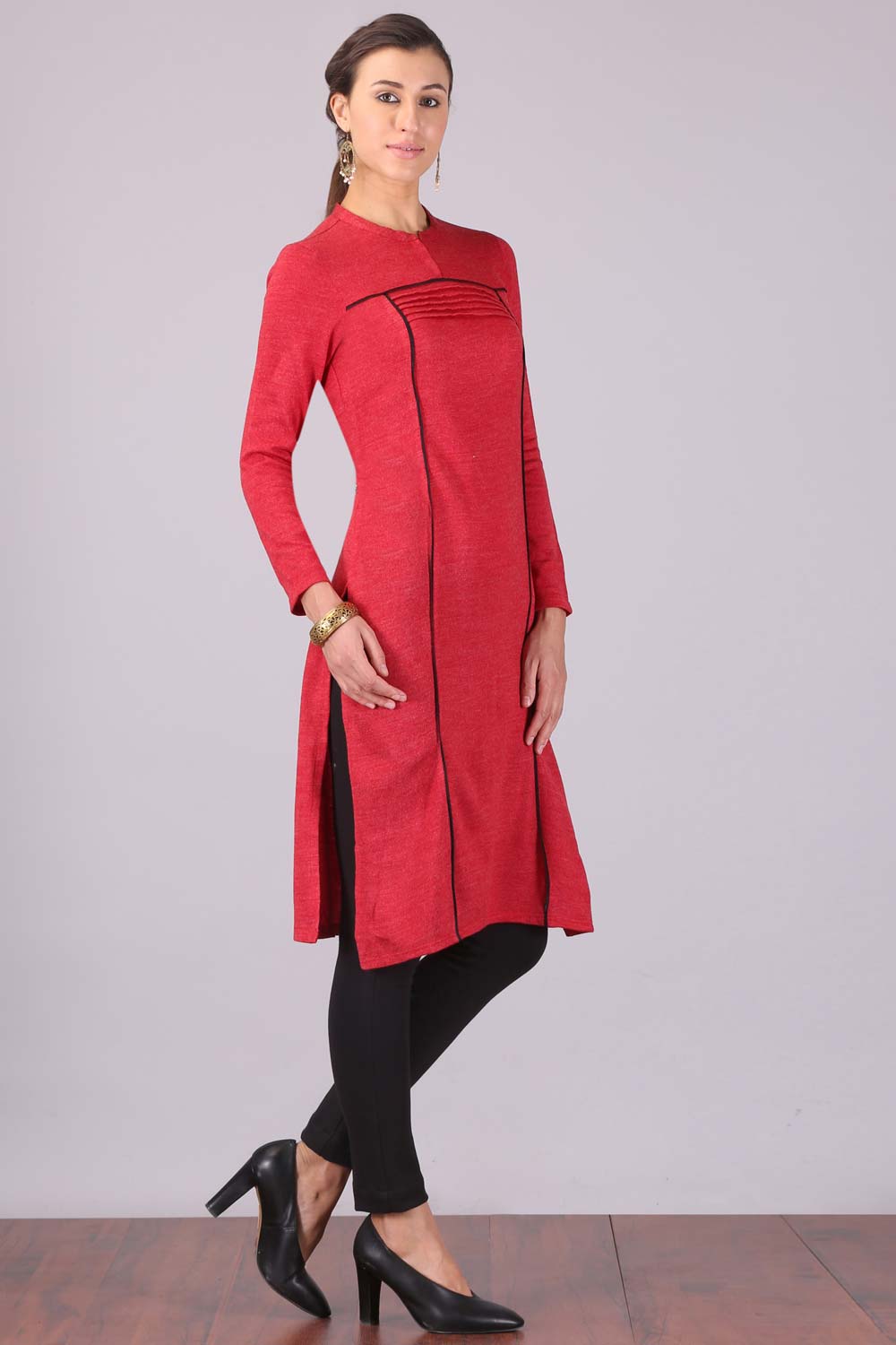 Red Mandarin Neck Winter kurta