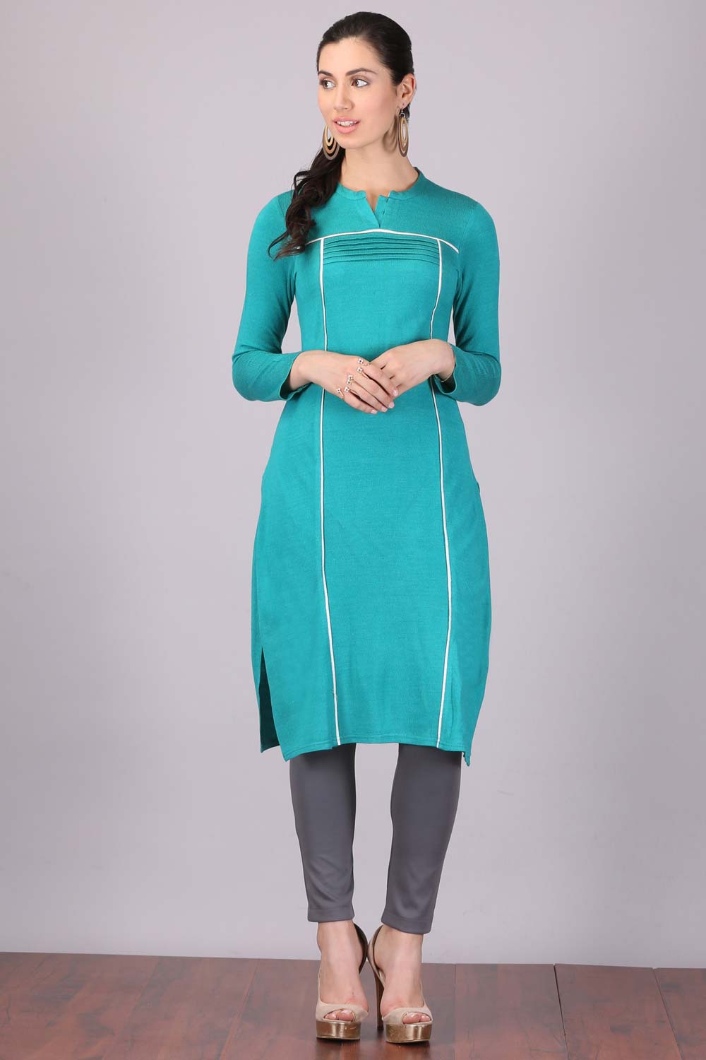 Blue Mandarin Neck Winter kurta - XS