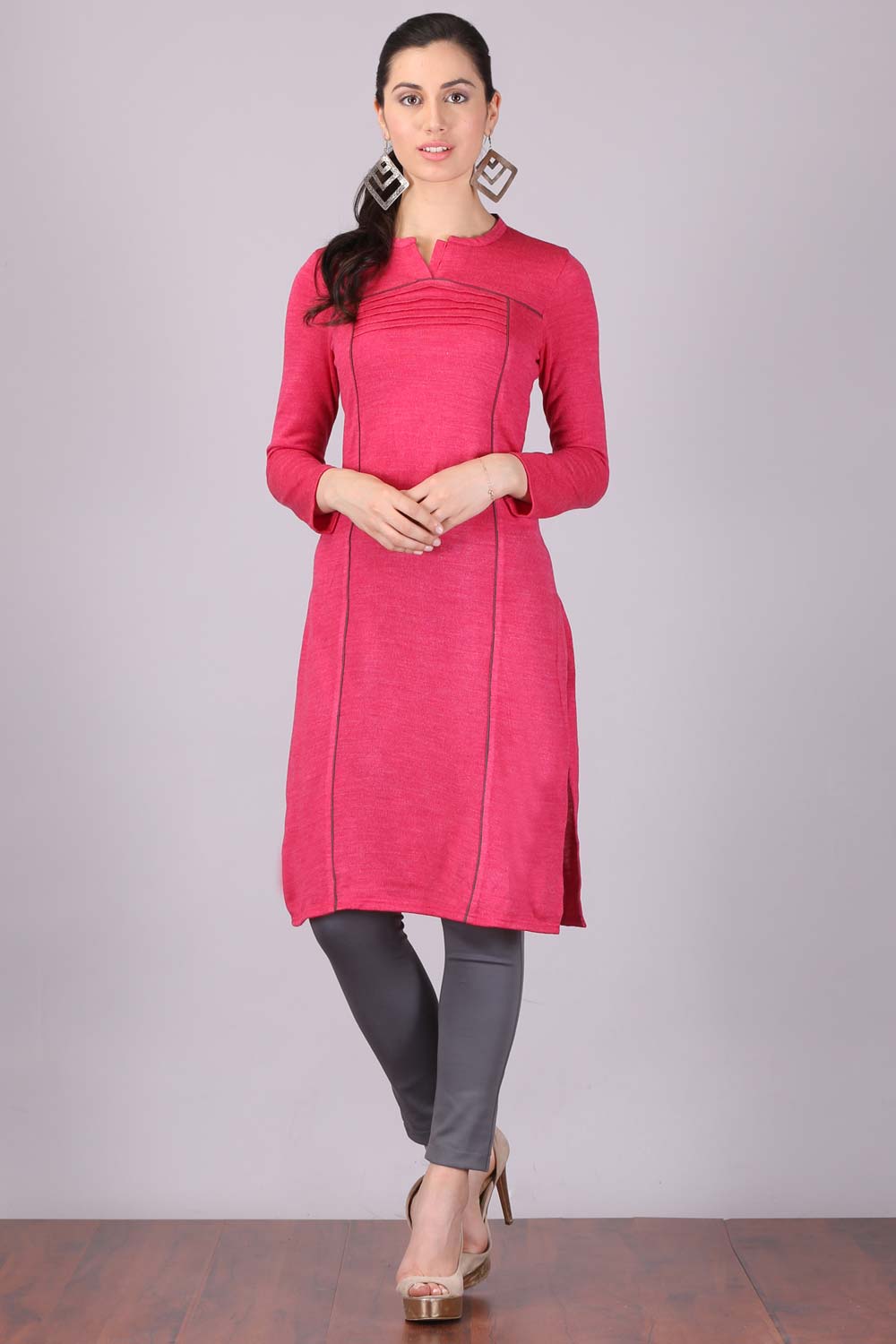 Pink Mandarin Neck Winter kurta