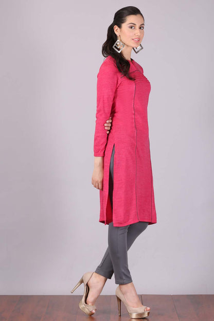 Pink Mandarin Neck Winter kurta