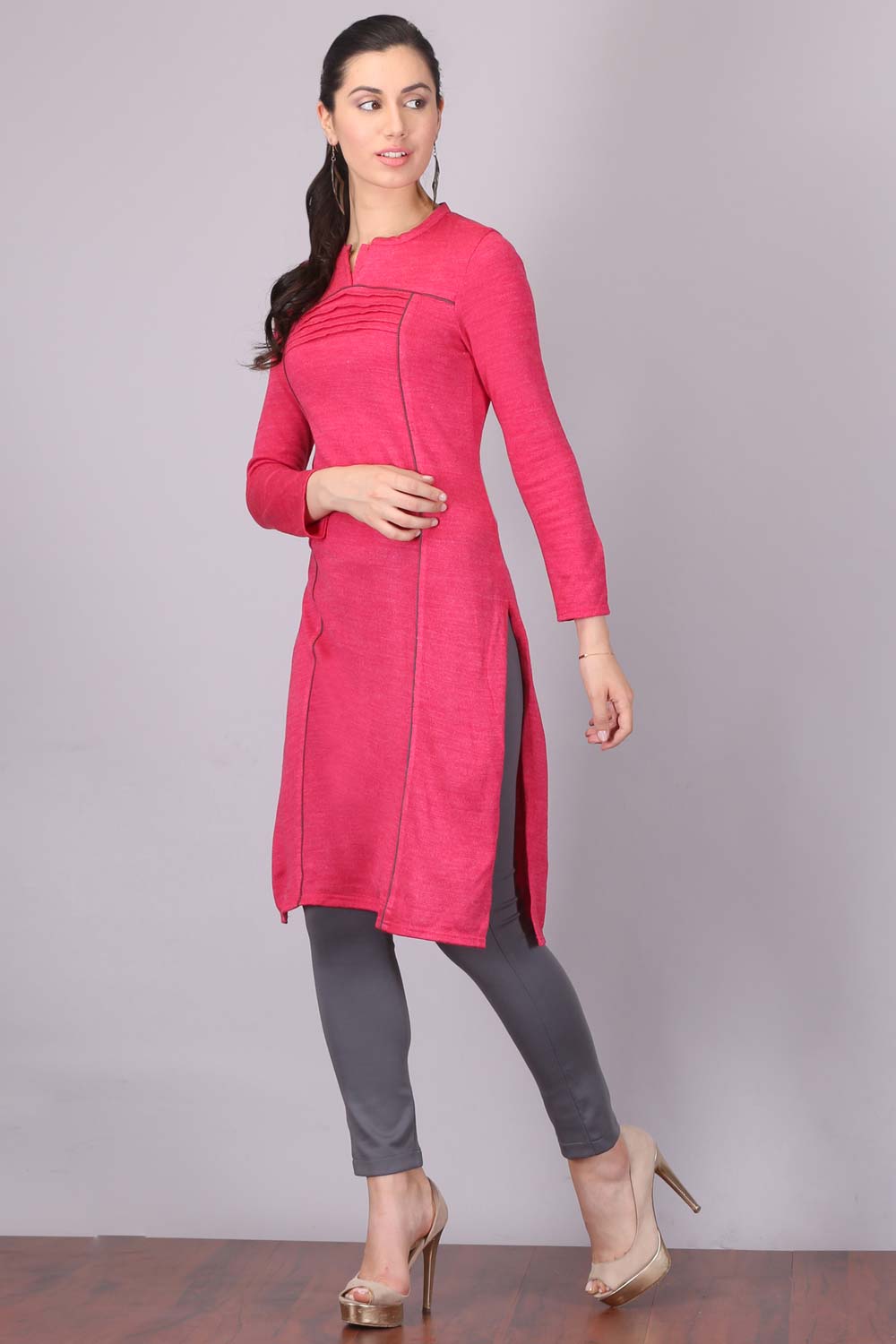 Pink Mandarin Neck Winter kurta