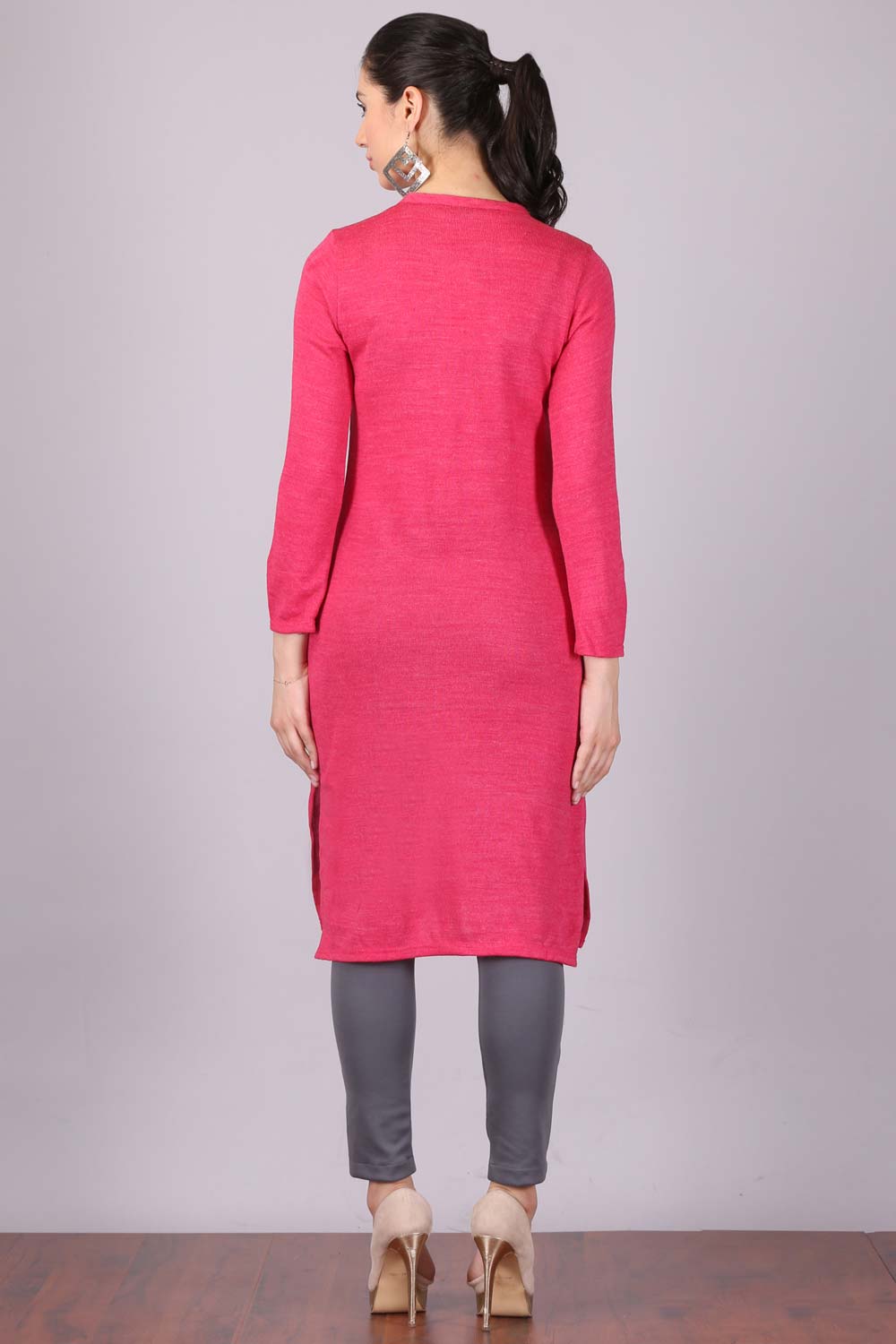 Pink Mandarin Neck Winter kurta