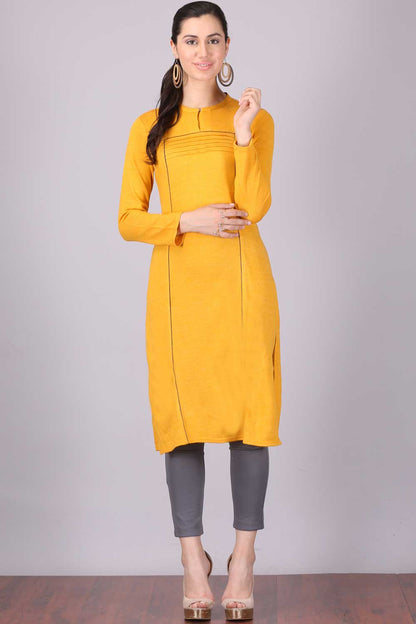 Yellow Mandarin Neck Winter kurta