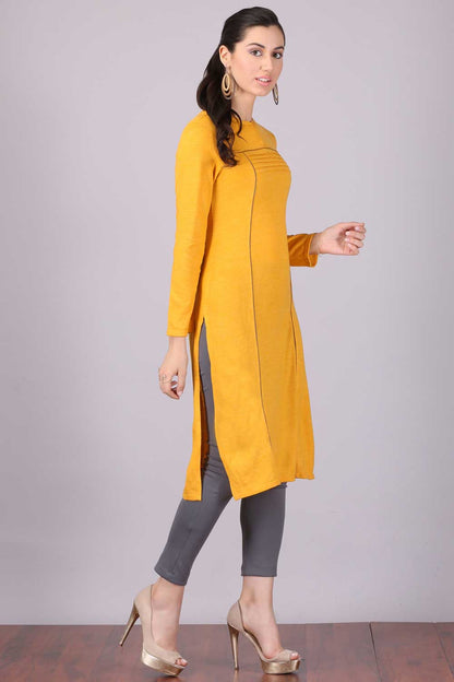 Yellow Mandarin Neck Winter kurta