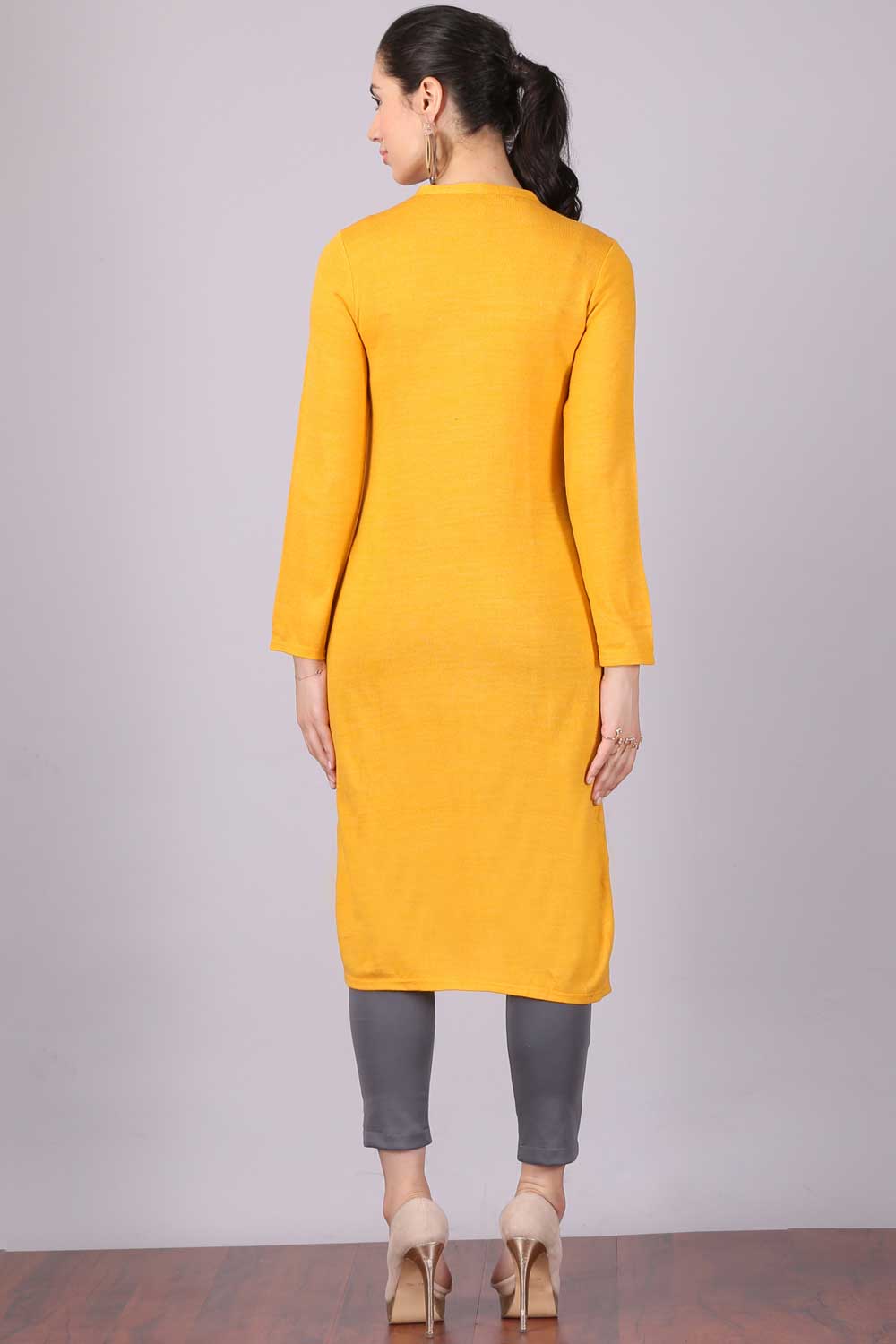 Yellow Mandarin Neck Winter kurta