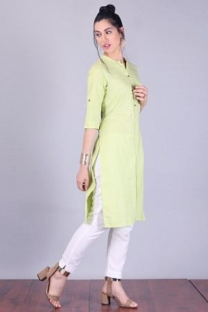 Green 3/4 Sleeve Band Collar kurta