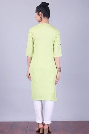 Green 3/4 Sleeve Band Collar kurta