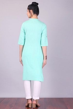 Green 3/4 Sleeve Band Collar kurta